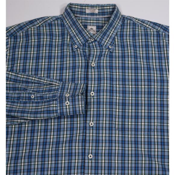 Peter Millar Dark Green Plaid Button-Up Cotton Dress Shirt Men's XL - Picture 1 of 6
